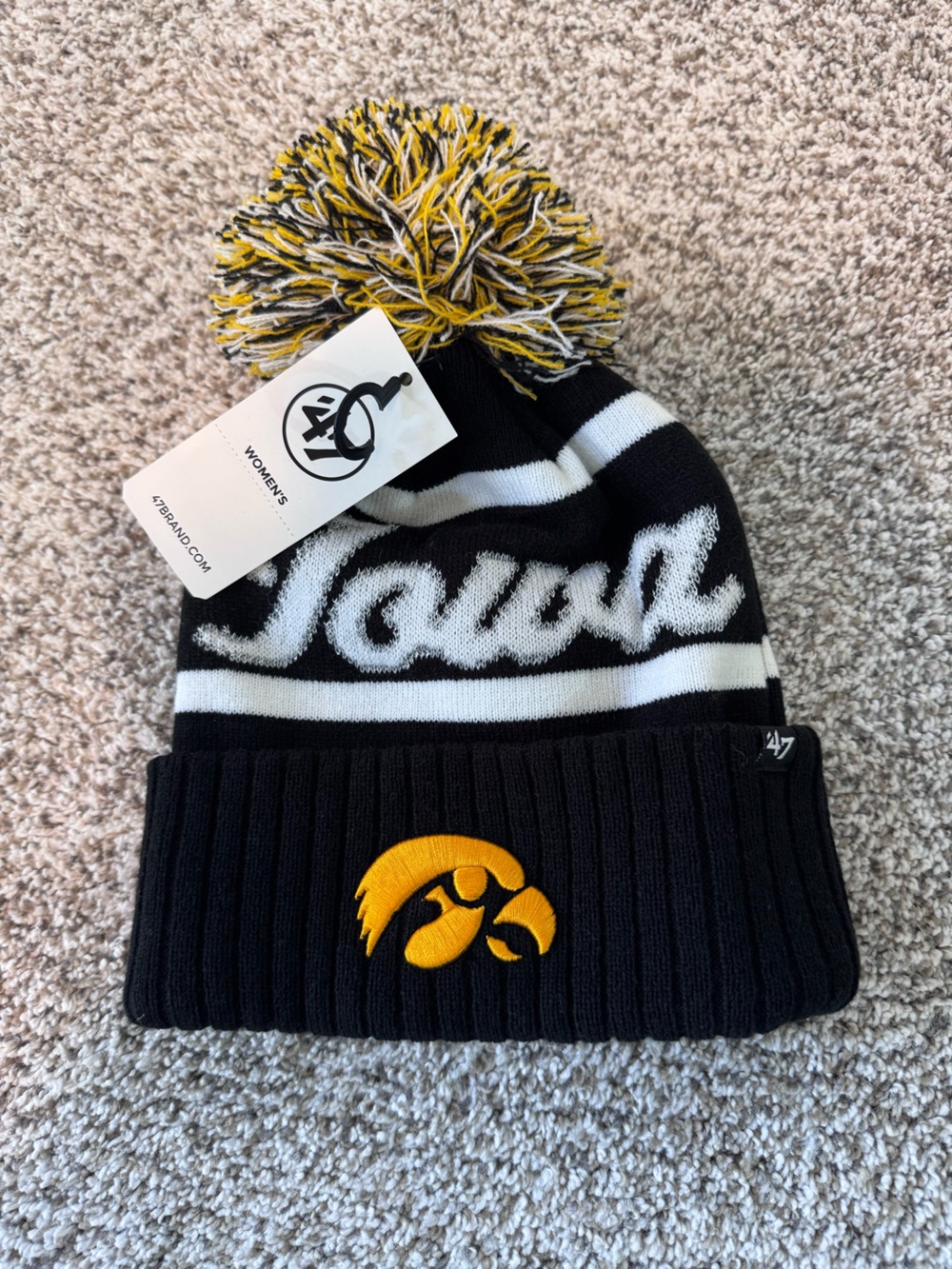 '47 Black & Yellow Pom Beanie with Iowa Hawkeyes Logo